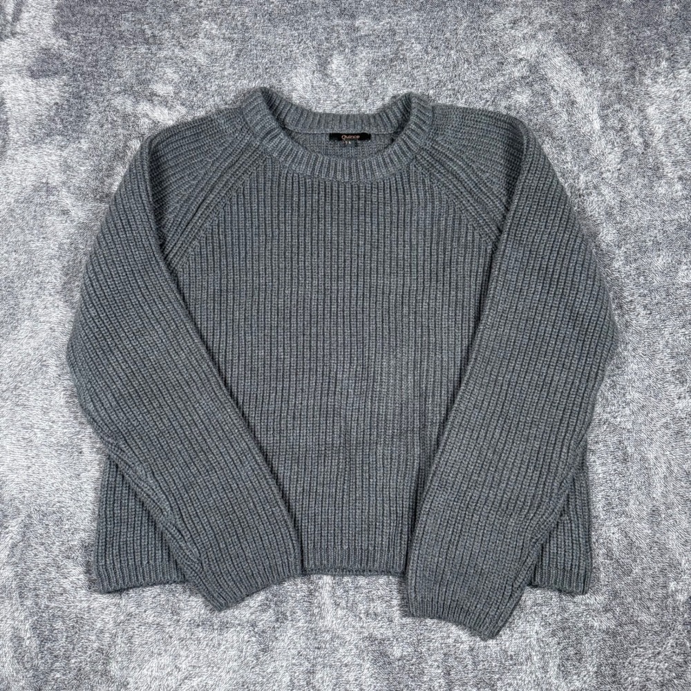 Quince Organic Cotton Shaker Stitch Crewneck Sweater Charcoal Grey Large L